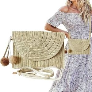 New Straw Shoulder Bag & Clutch Wallet - Creamy White